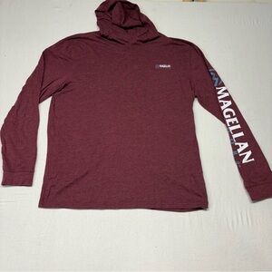 Magellan Men’s Outdoors Maroon Classic Fit Long Sleeve Shirt W/Hood Large